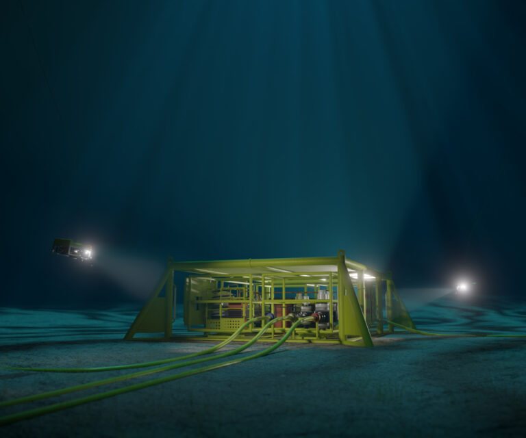 3d,Rendering,Of,A,Subsea,Production,Manifold,Being,Inspected,By